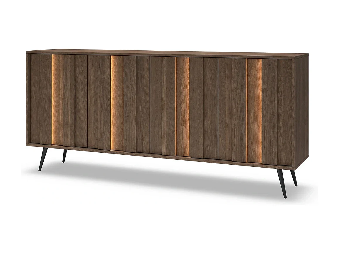 Dressoir LUPO C 183 cm met 4 Deuren, LED en Metalen Poten - Eiken Dunin