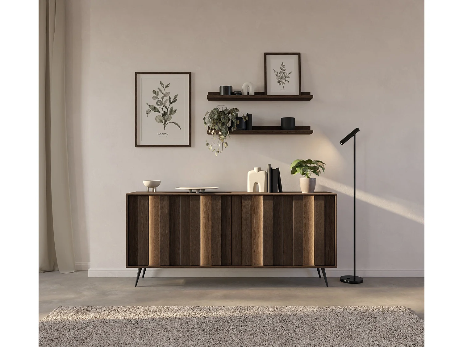 Dressoir LUPO C 183 cm met 4 Deuren, LED en Metalen Poten - Eiken Dunin