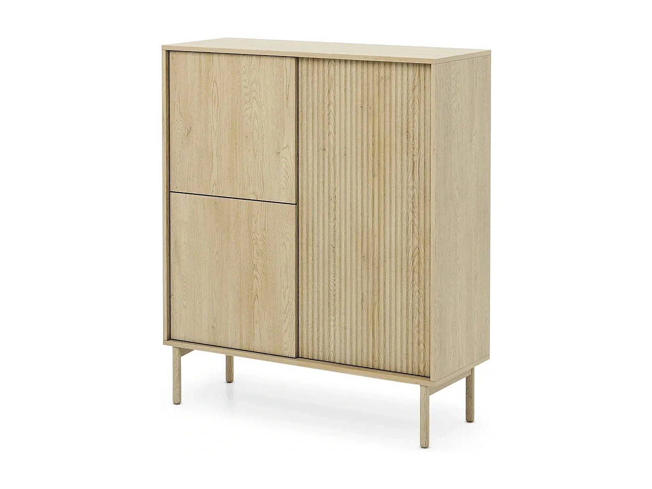 Highboard TAVO 104 cm - Cremona Eiken, Geribbelde Fronten en Houten Poten