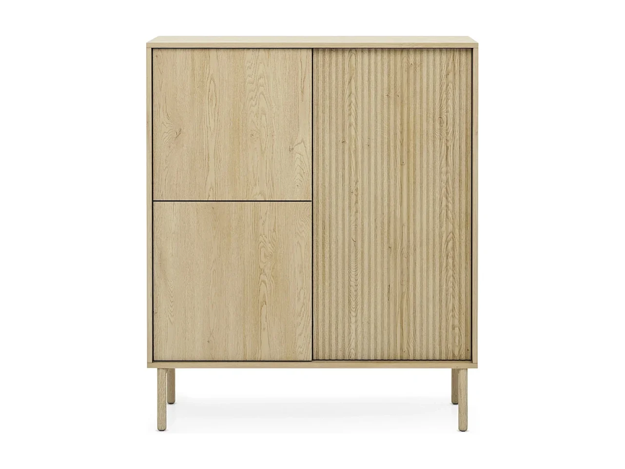 Highboard TAVO 104 cm - Cremona Eiken, Geribbelde Fronten en Houten Poten