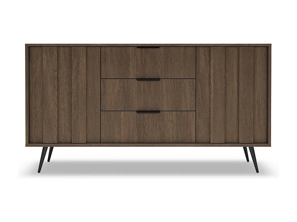 Dressoir Commode LUPO 153 cm met 2 Deuren, 3 Laden, LED en Metalen Poten - Eiken Dunin