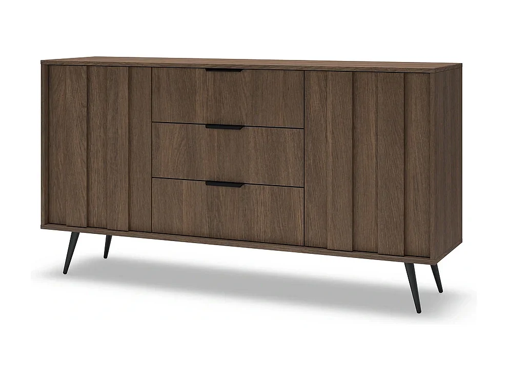 Dressoir Commode LUPO 153 cm met 2 Deuren, 3 Laden, LED en Metalen Poten - Eiken Dunin