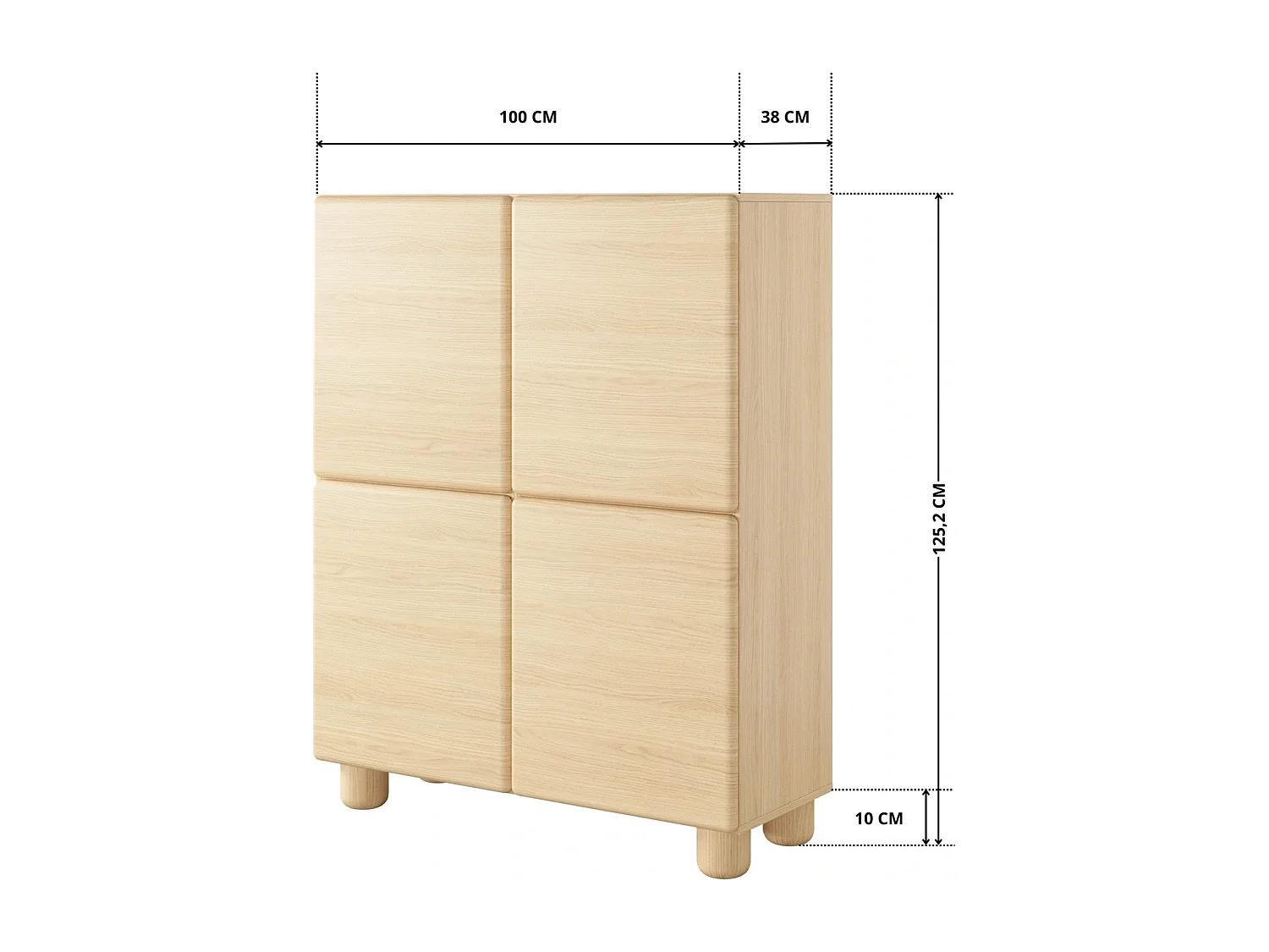 Highboard Kommode CERVI 100 cm mit 4 Türen und abgerundeten Fronten - Eiche Vicenza