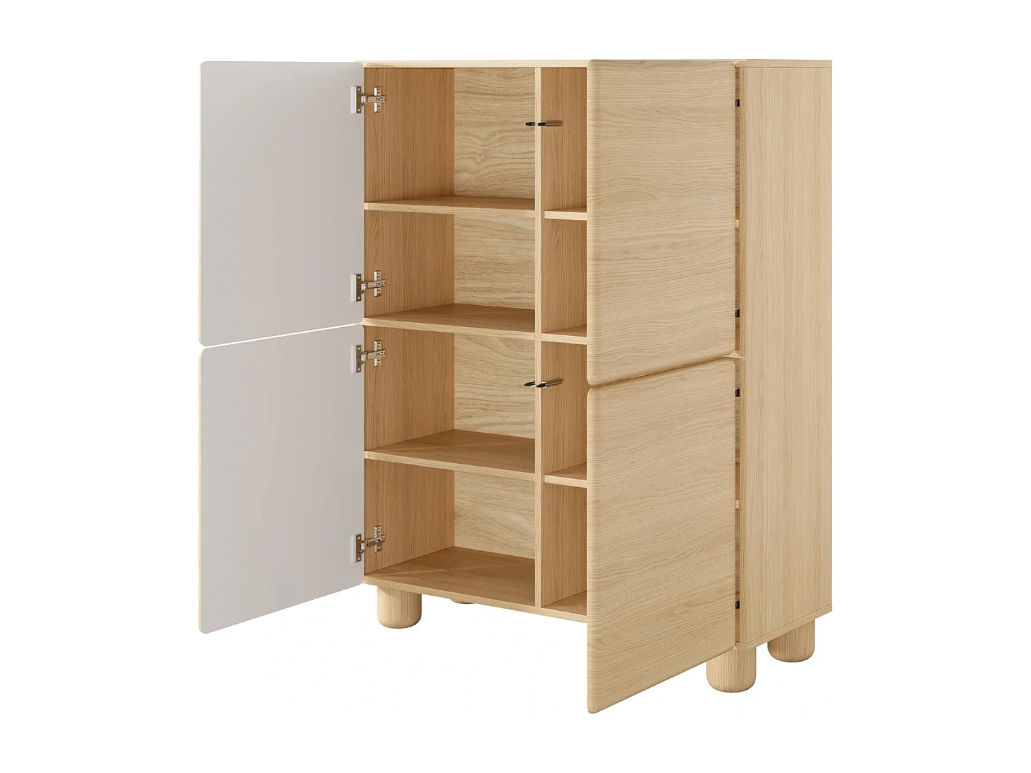 Highboard Kommode CERVI 100 cm mit 4 Türen und abgerundeten Fronten - Eiche Vicenza