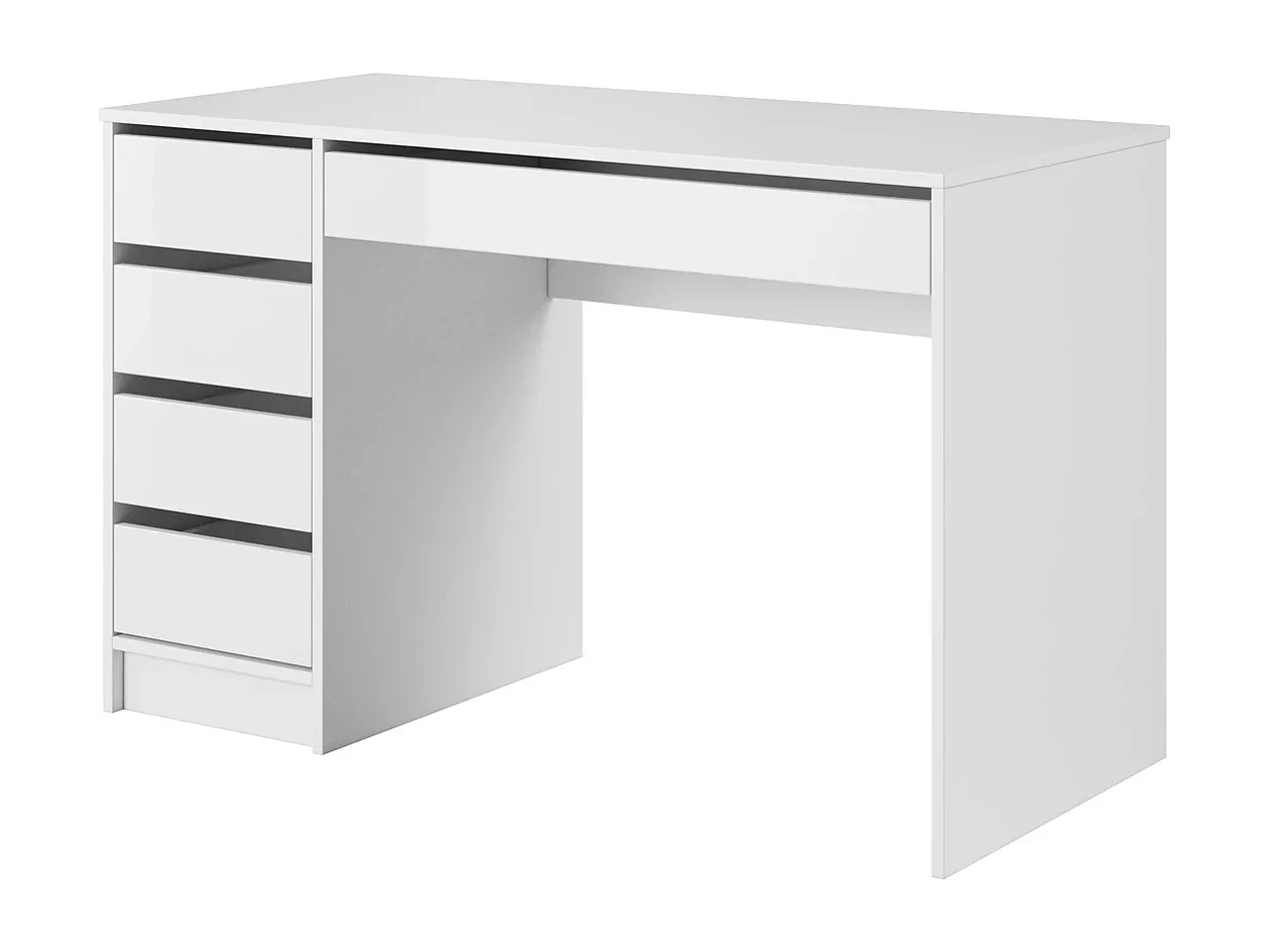 Bureau MIA 120 cm met 5 Laden, Universeel te Monteren - Wit Hoogglans