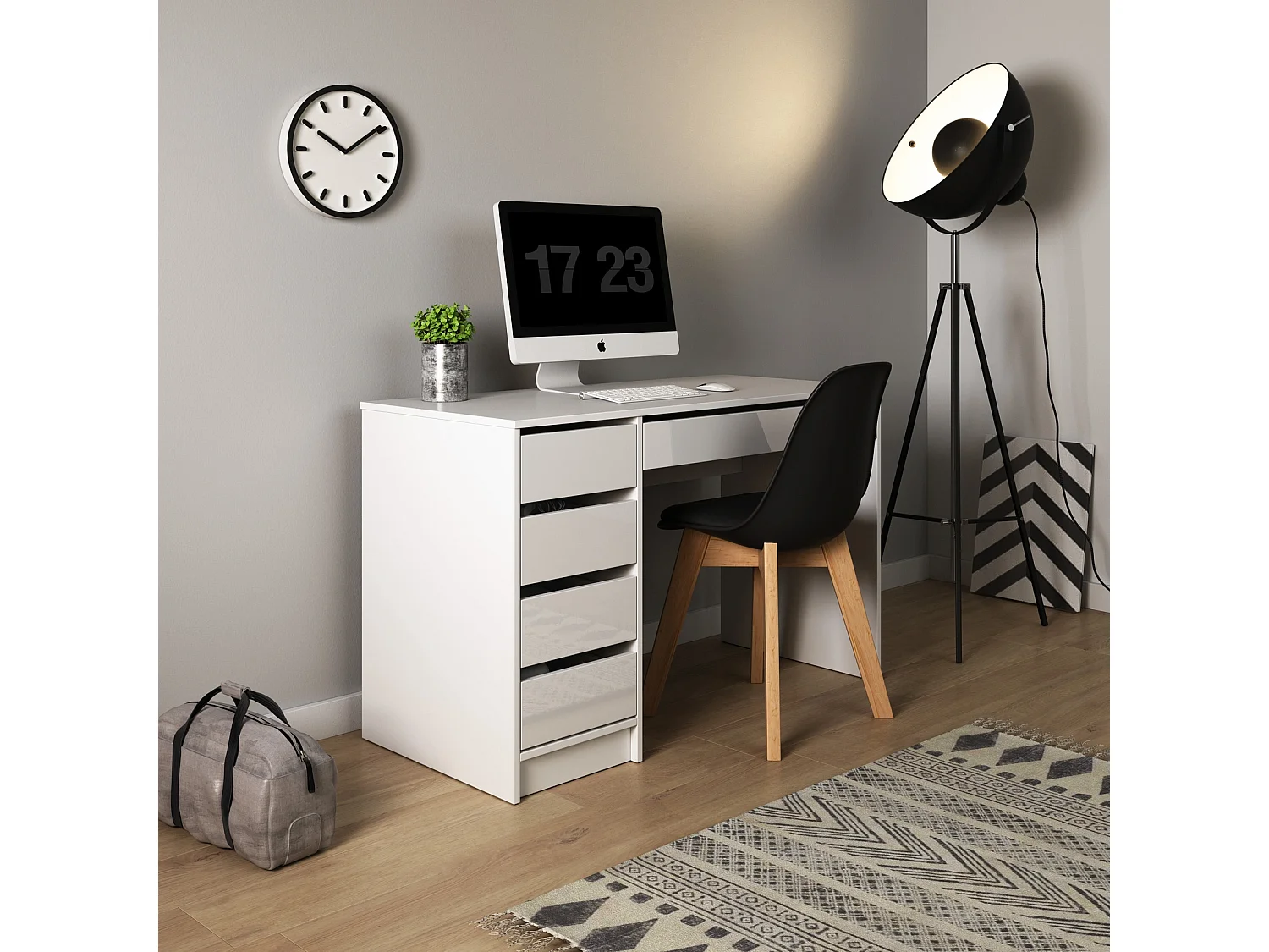 Bureau MIA 120 cm met 5 Laden, Universeel te Monteren - Wit Hoogglans