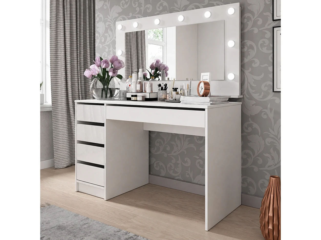 Bureau MIA 120 cm met 5 Laden, Universeel te Monteren - Wit Hoogglans