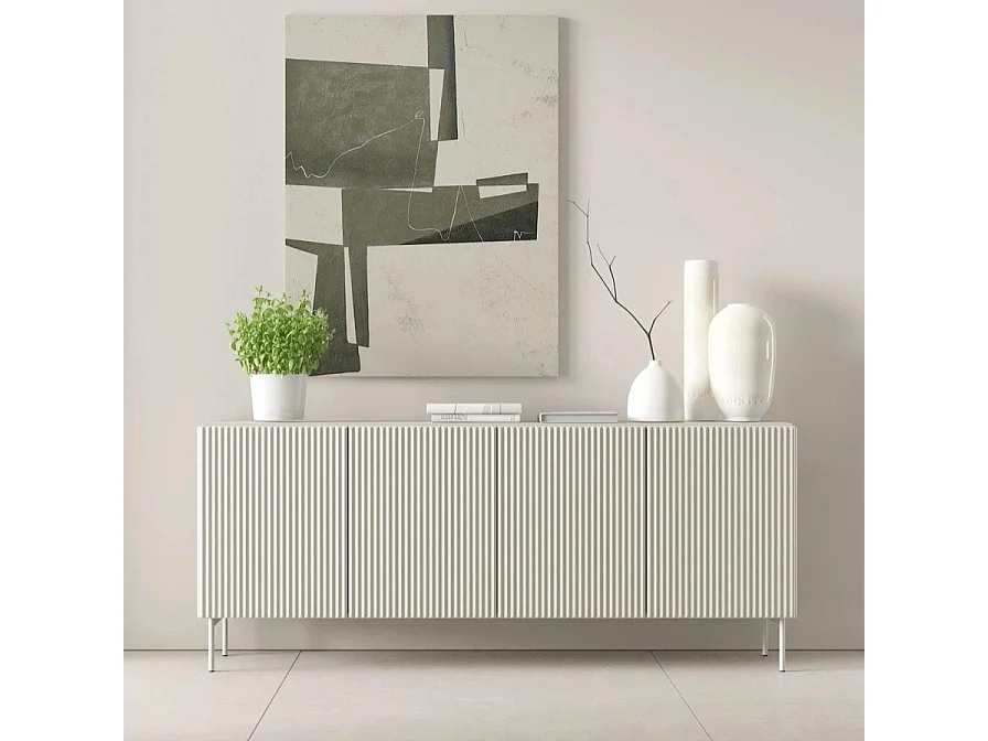 Dressoir breed MUTI 195 cm - Kasjmier Kleur, Geribbelde Fronten en Push-to-Open