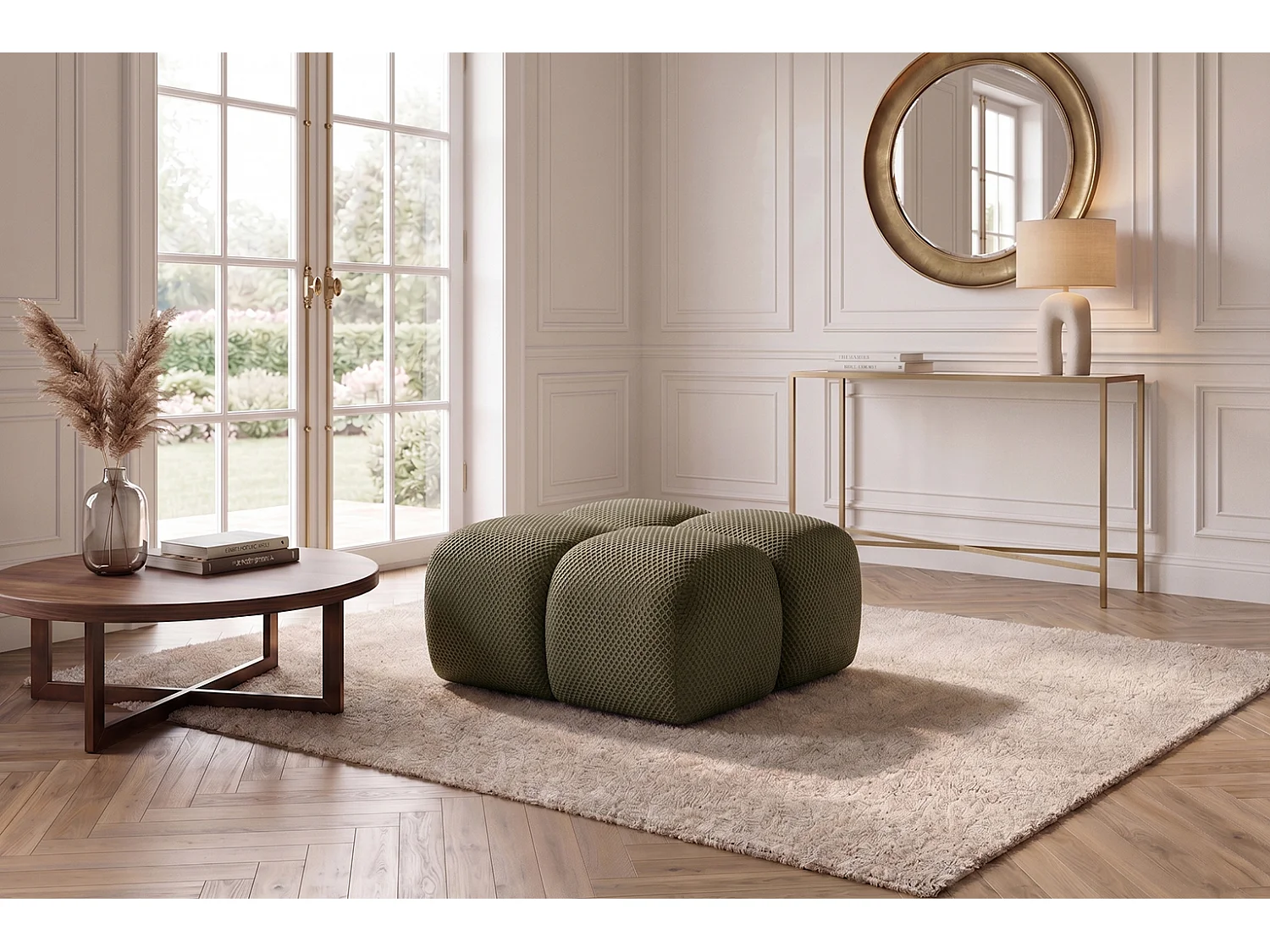 Hocker, poef, gestructureerde premiumstof Sonic, Groen, Averro