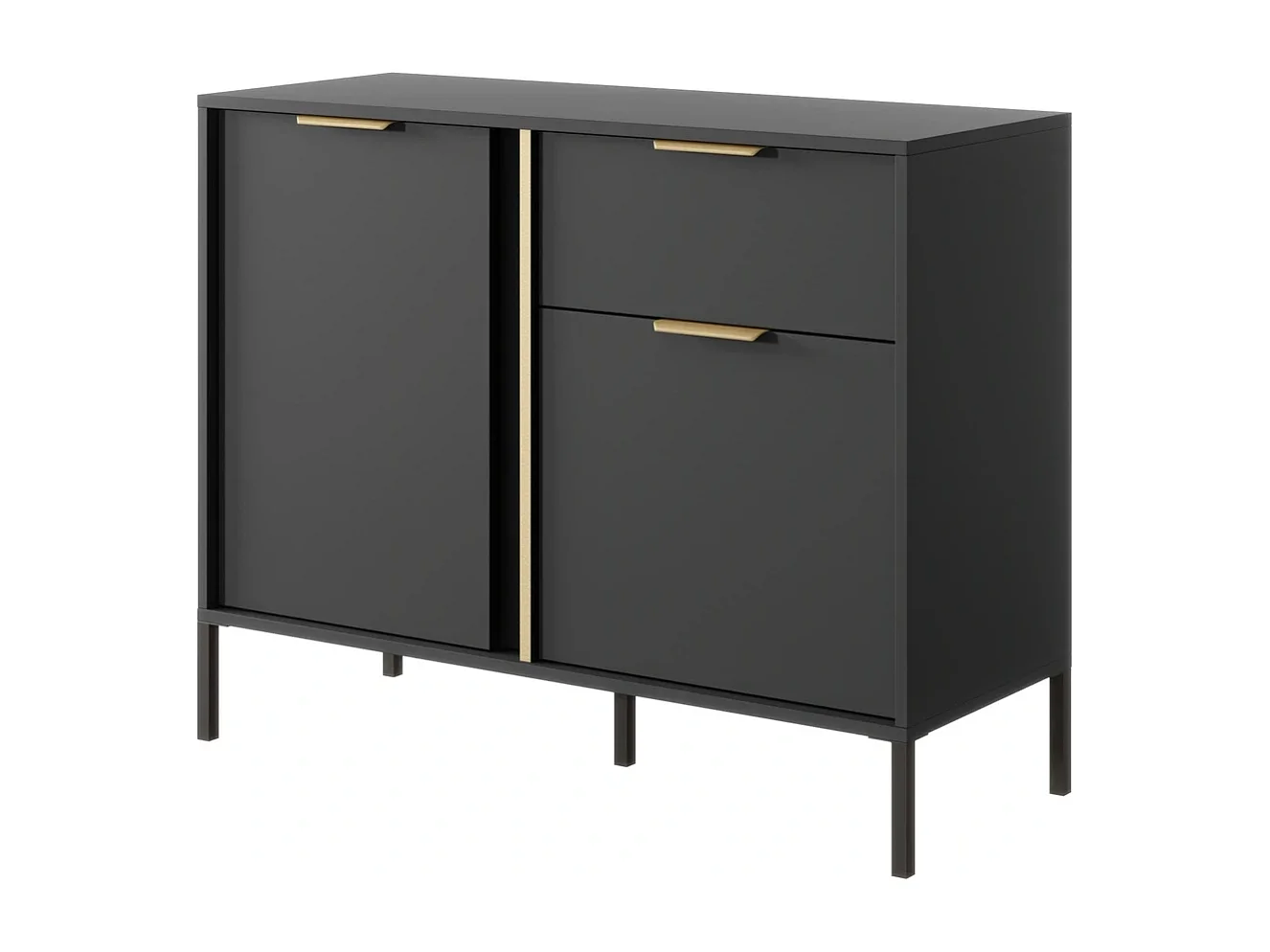 Dressoir Commode Valdi D 2 Deuren en 1 Lade met Gouden Details - Antraciet - 103 cm