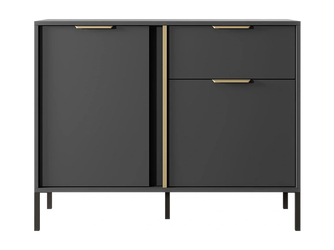 Dressoir Commode Valdi D 2 Deuren en 1 Lade met Gouden Details - Antraciet - 103 cm