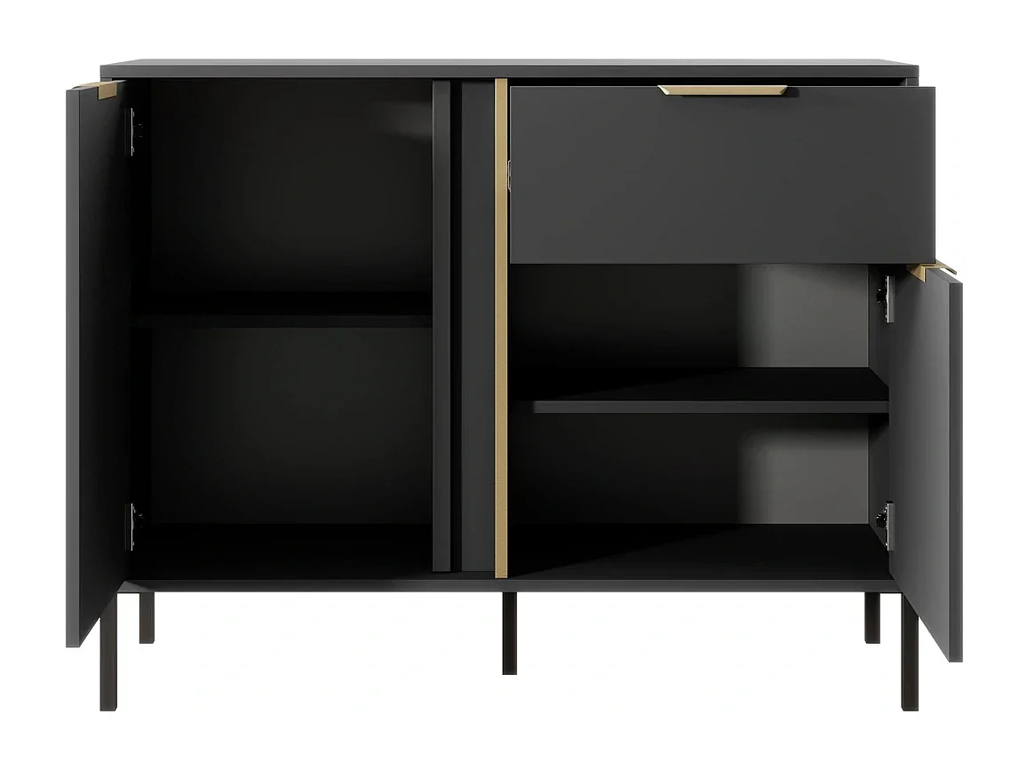 Dressoir Commode Valdi D 2 Deuren en 1 Lade met Gouden Details - Antraciet - 103 cm