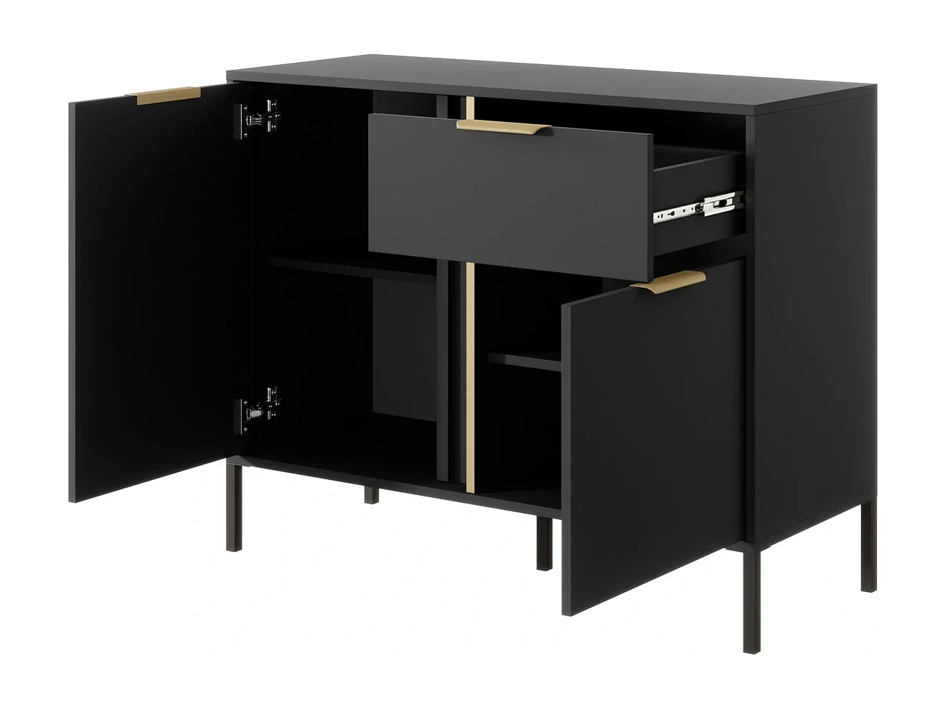 Dressoir Commode Valdi D 2 Deuren en 1 Lade met Gouden Details - Antraciet - 103 cm