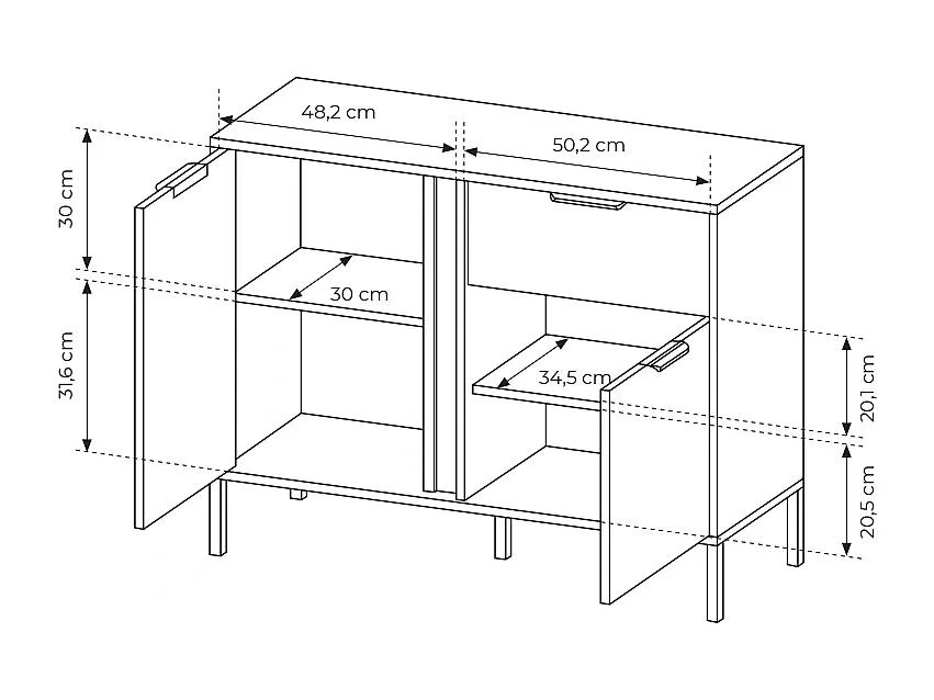 Dressoir Commode Valdi D 2 Deuren en 1 Lade met Gouden Details - Antraciet - 103 cm