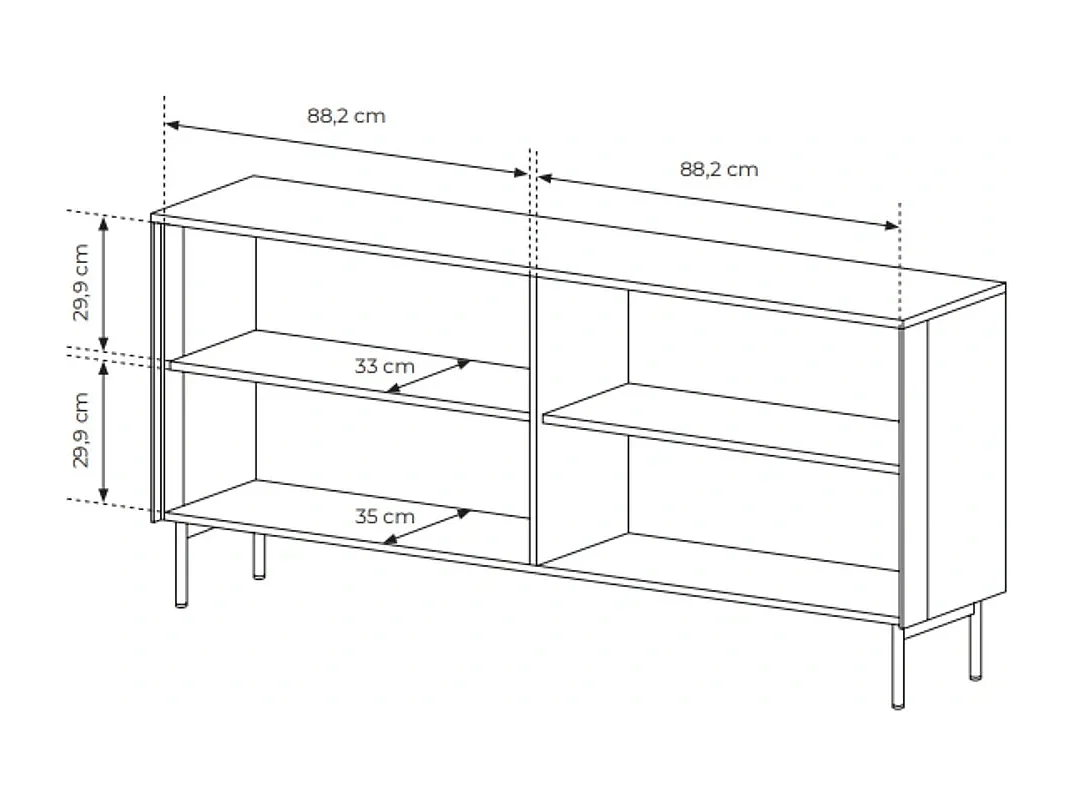 Dressoir breed LUMI 181 cm - Kasjmier Kleur, 4 Glazen Deuren (Geribbeld Glas) en LED