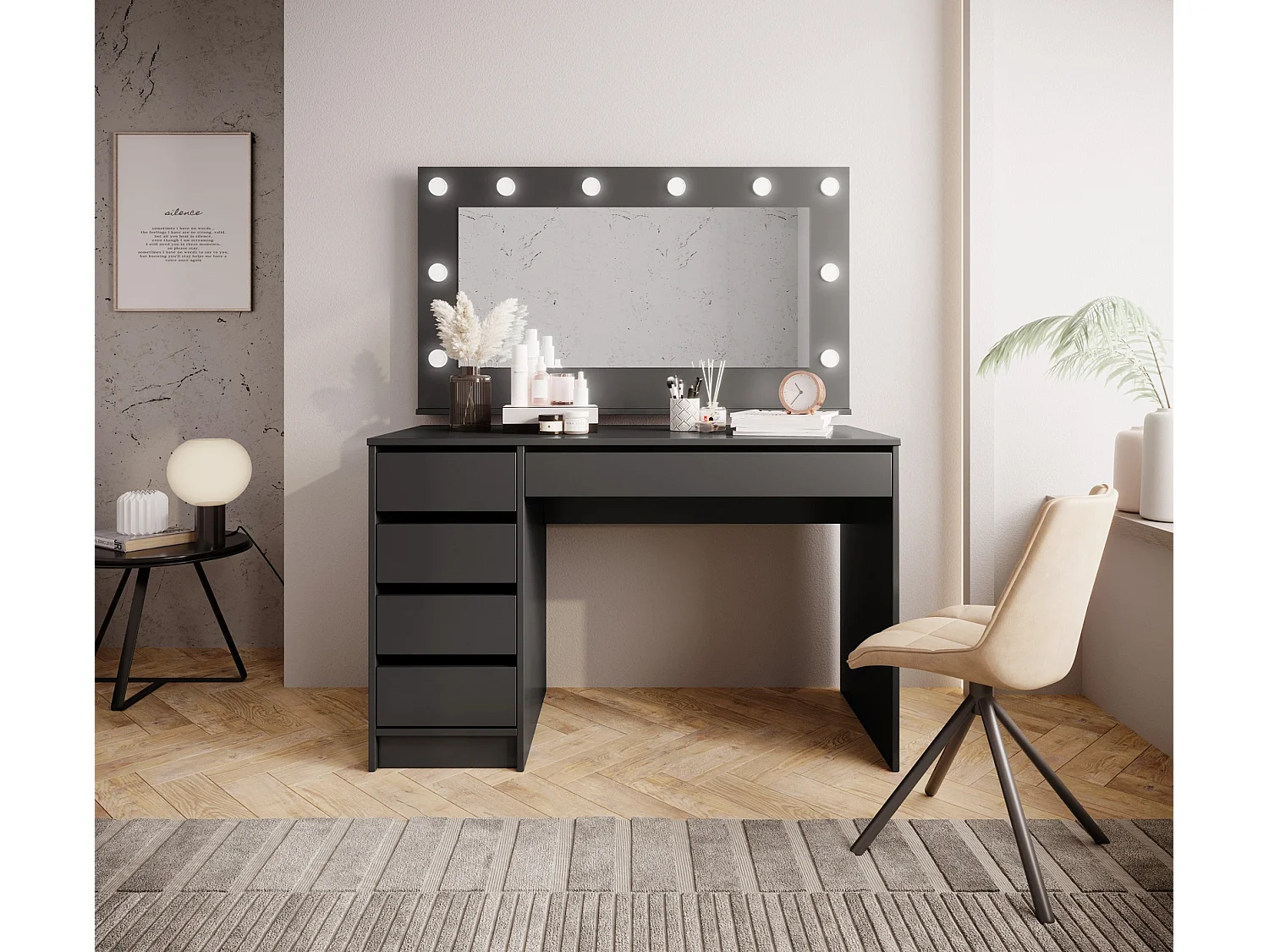 Bureau MIA 120 cm met 5 Laden, Universeel te Monteren - Antraciet