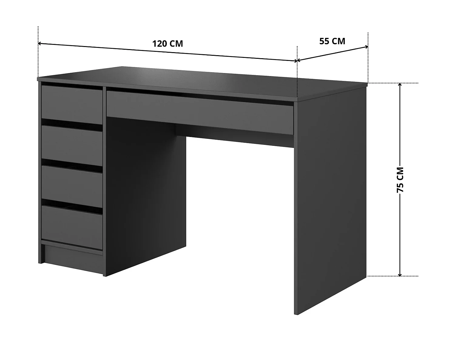 Bureau MIA 120 cm met 5 Laden, Universeel te Monteren - Antraciet