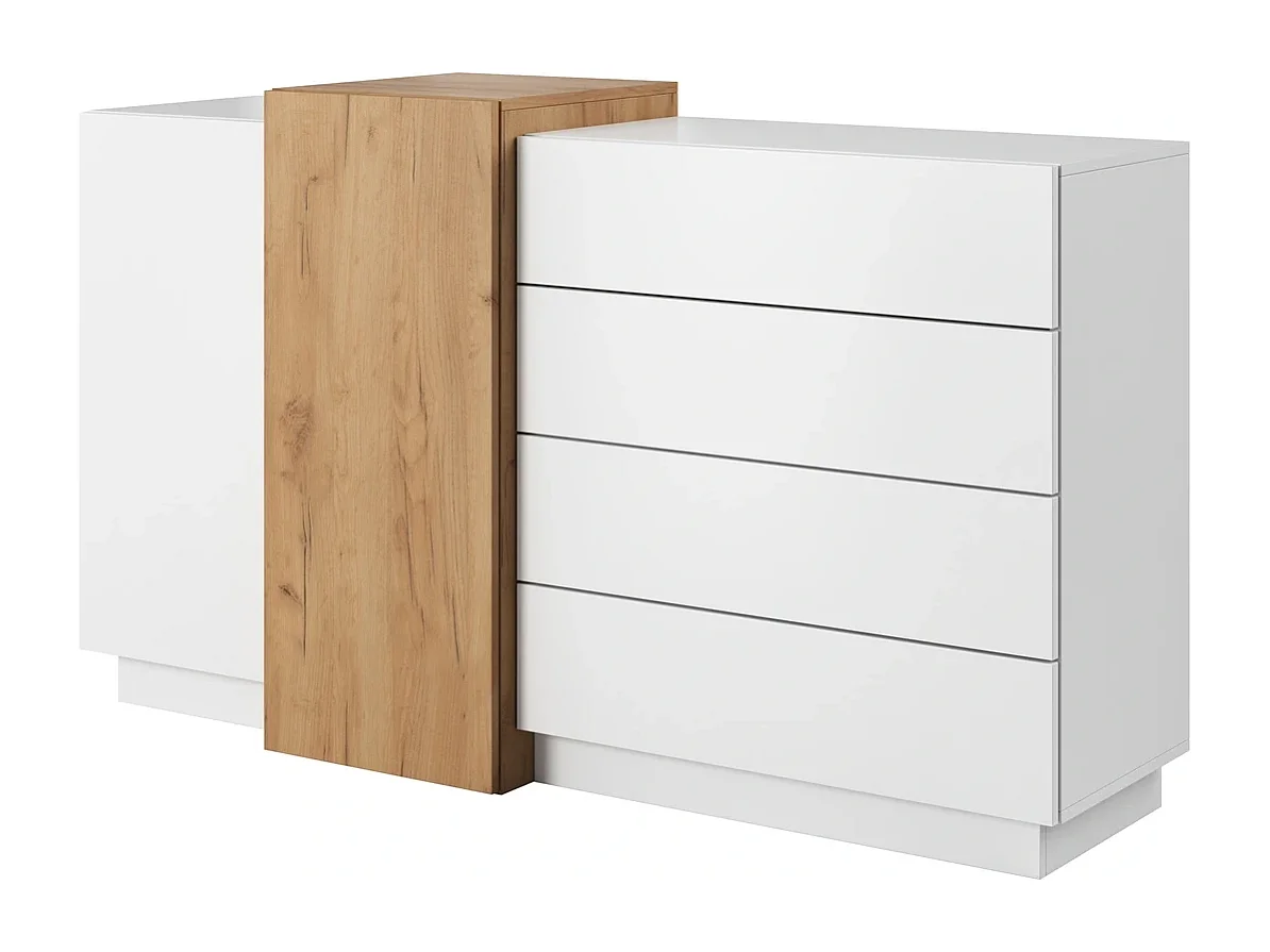 Commode Dressoir Viano F 160 cm met 2 Deuren en 4 Laden - Wit / Eiken Craft Goud