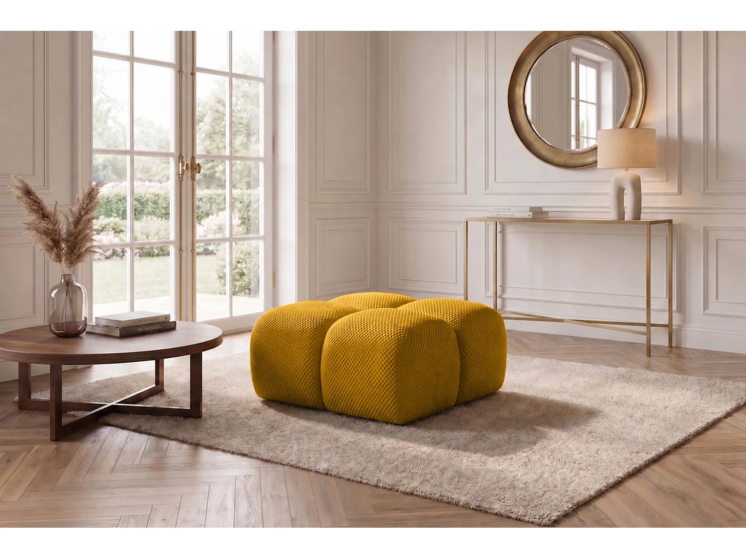 Repose-pieds, pouf, tissu premium texturé Sonic, Moutarde, Averro