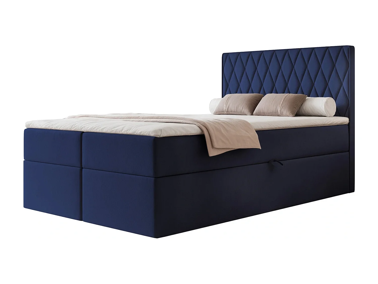 Lit Boxspring PONTI 120x200 cm avec 2 Coffres, Matelas et Matelassage Losanges Verticaux - Bleu Marine (Velours)