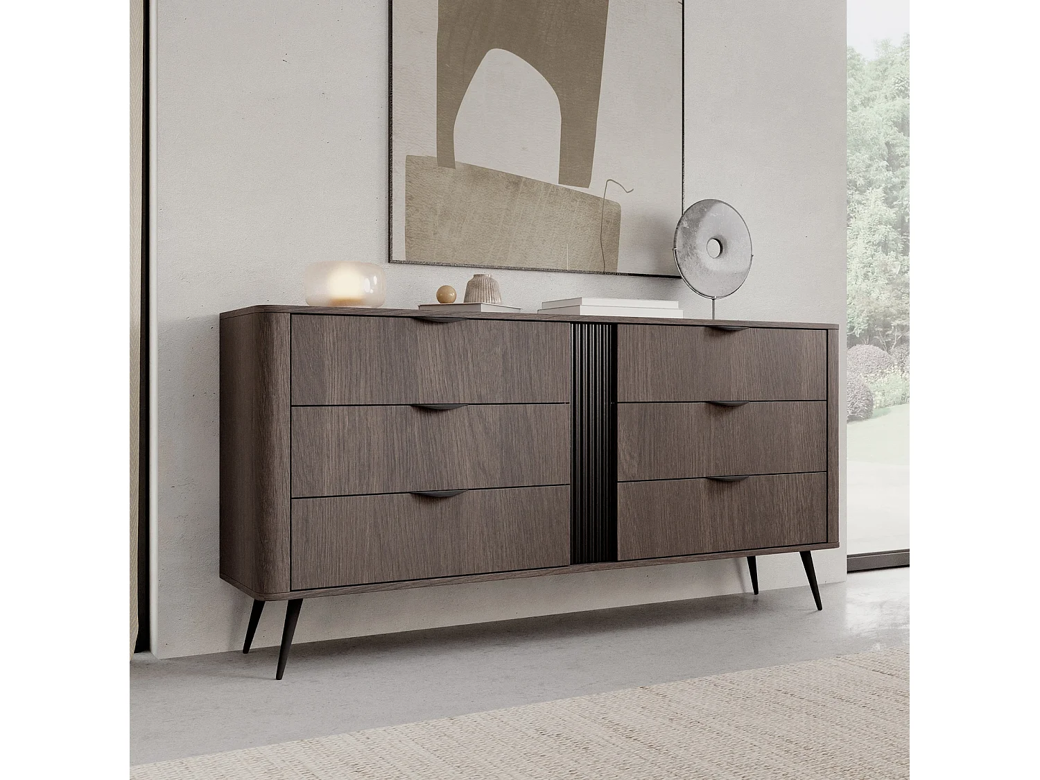 Dressoir Terzo 2D 3S met Laden en Geroffeld Decor - Eiken Dunin en Zwart