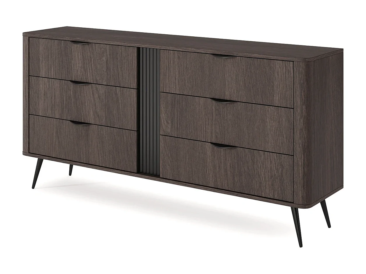 Dressoir Terzo 2D 3S met Laden en Geroffeld Decor - Eiken Dunin en Zwart