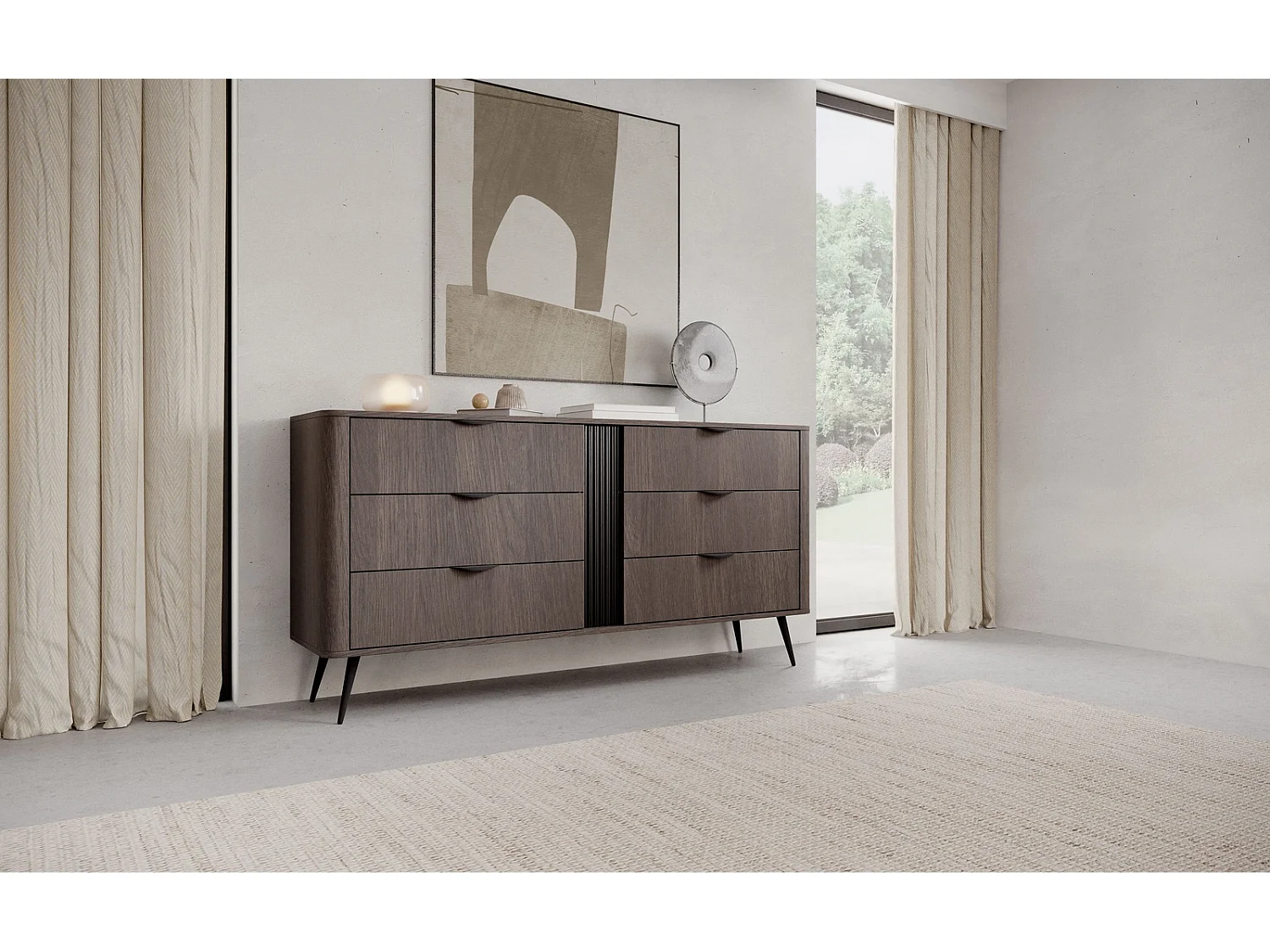 Dressoir Terzo 2D 3S met Laden en Geroffeld Decor - Eiken Dunin en Zwart