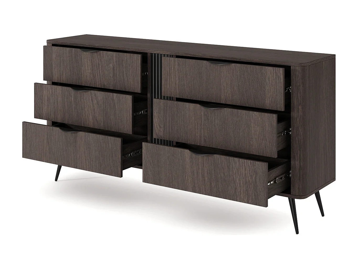 Dressoir Terzo 2D 3S met Laden en Geroffeld Decor - Eiken Dunin en Zwart