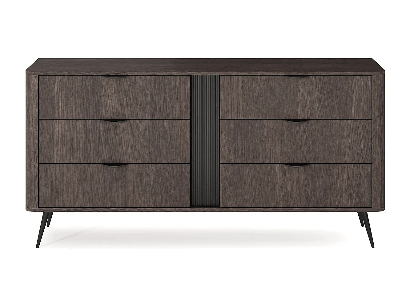 Dressoir Terzo 2D 3S met Laden en Geroffeld Decor - Eiken Dunin en Zwart