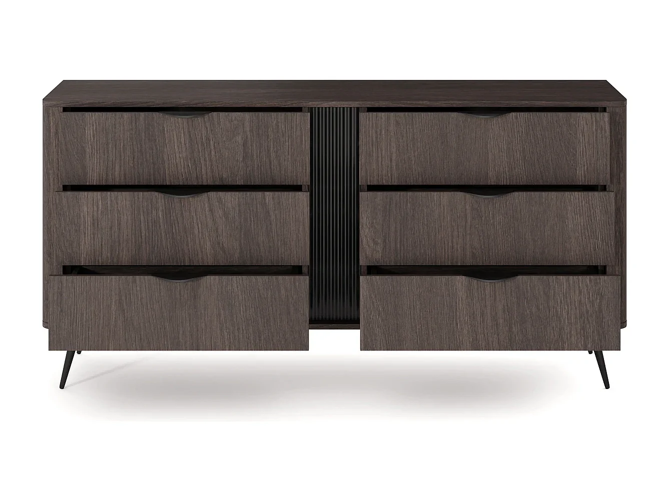 Dressoir Terzo 2D 3S met Laden en Geroffeld Decor - Eiken Dunin en Zwart