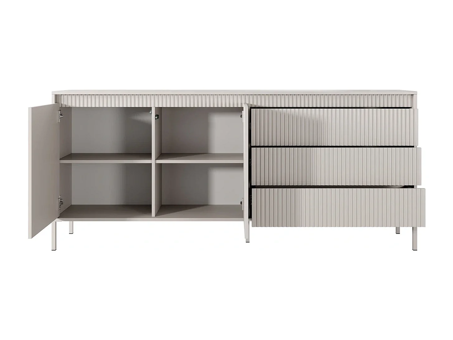 Dressoir XXL Ferrato C 187 cm met 2 Deuren en 3 Geroffelde Laden rechts - Beige