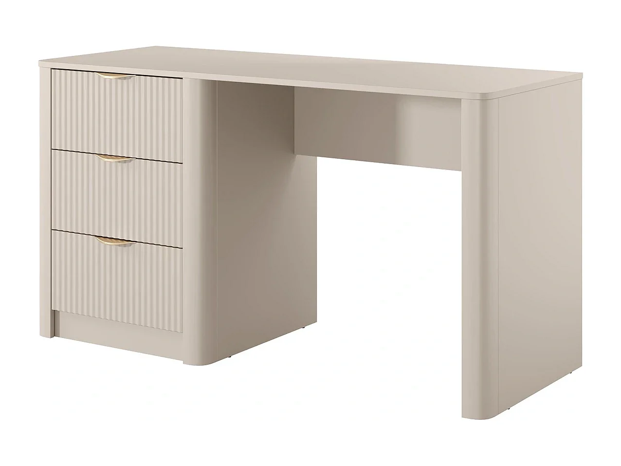 Bureau Flore met 3 Laden, Geroffelde Fronten en Gouden Details - Beige en Goud