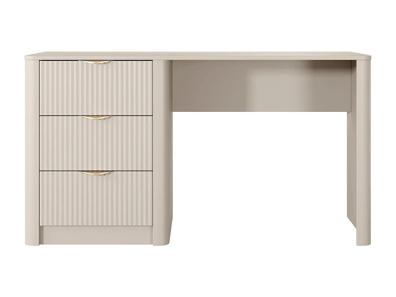 Bureau Flore met 3 Laden, Geroffelde Fronten en Gouden Details - Beige en Goud