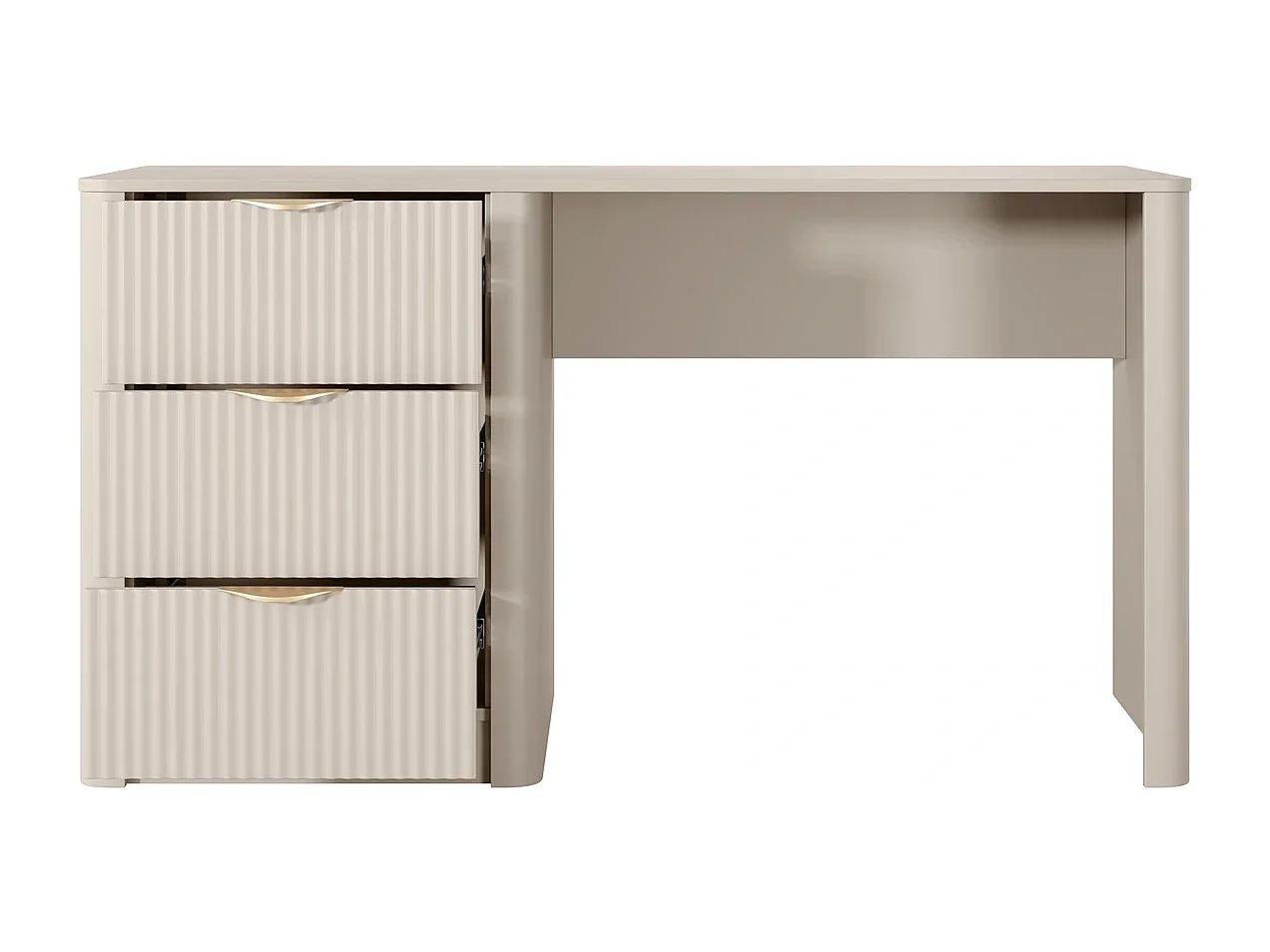 Bureau Flore met 3 Laden, Geroffelde Fronten en Gouden Details - Beige en Goud