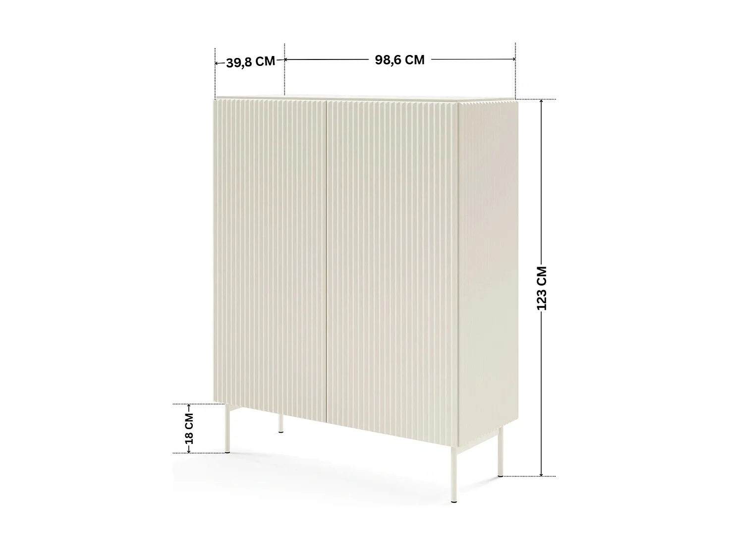 Commode haute / Highboard MUTI 99 cm - Cachemire, Façades nervurées et système Push to Open
