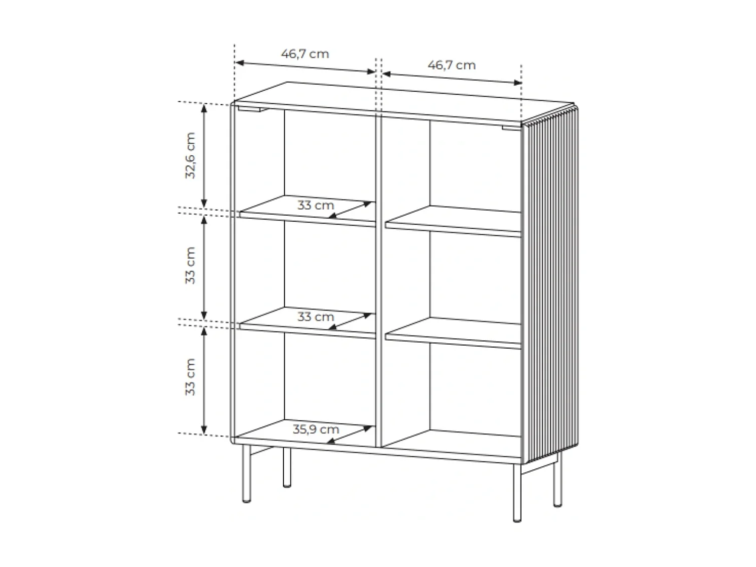 Commode haute / Highboard MUTI 99 cm - Cachemire, Façades nervurées et système Push to Open