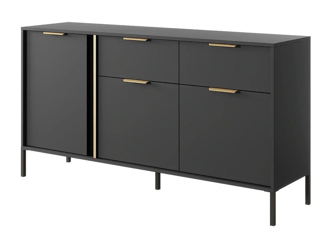 Dressoir Commode Valdi B 3 Deuren en 2 Laden met Gouden Details - Antraciet - 153 cm