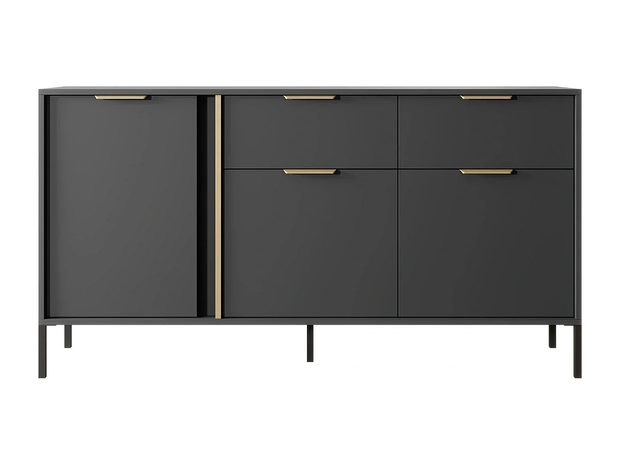 Dressoir Commode Valdi B 3 Deuren en 2 Laden met Gouden Details - Antraciet - 153 cm