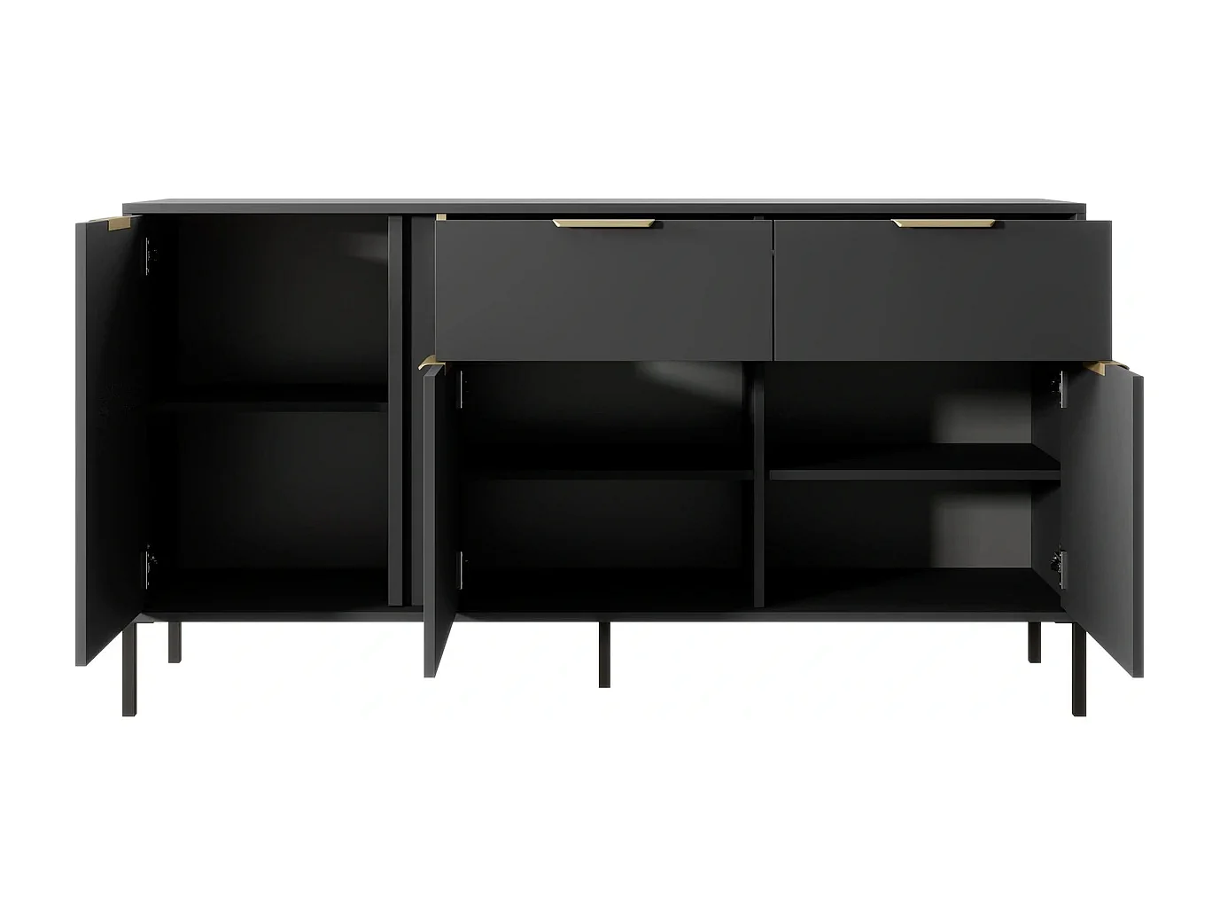 Dressoir Commode Valdi B 3 Deuren en 2 Laden met Gouden Details - Antraciet - 153 cm