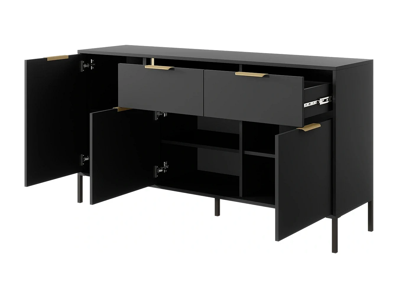 Dressoir Commode Valdi B 3 Deuren en 2 Laden met Gouden Details - Antraciet - 153 cm