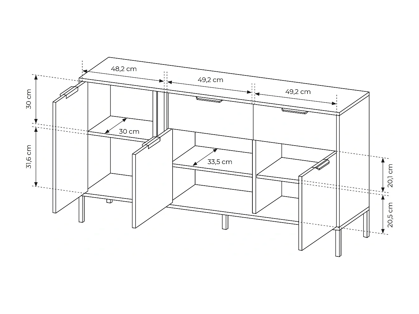 Dressoir Commode Valdi B 3 Deuren en 2 Laden met Gouden Details - Antraciet - 153 cm