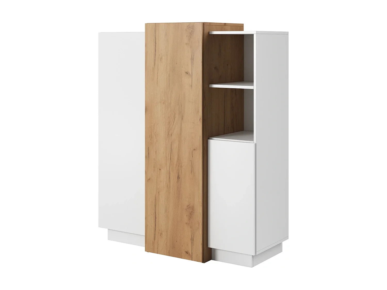 Hoge Commode Highboard Viano E 110 cm met 3 Deuren en 2 Open Vakken - Wit / Eiken Craft Goud
