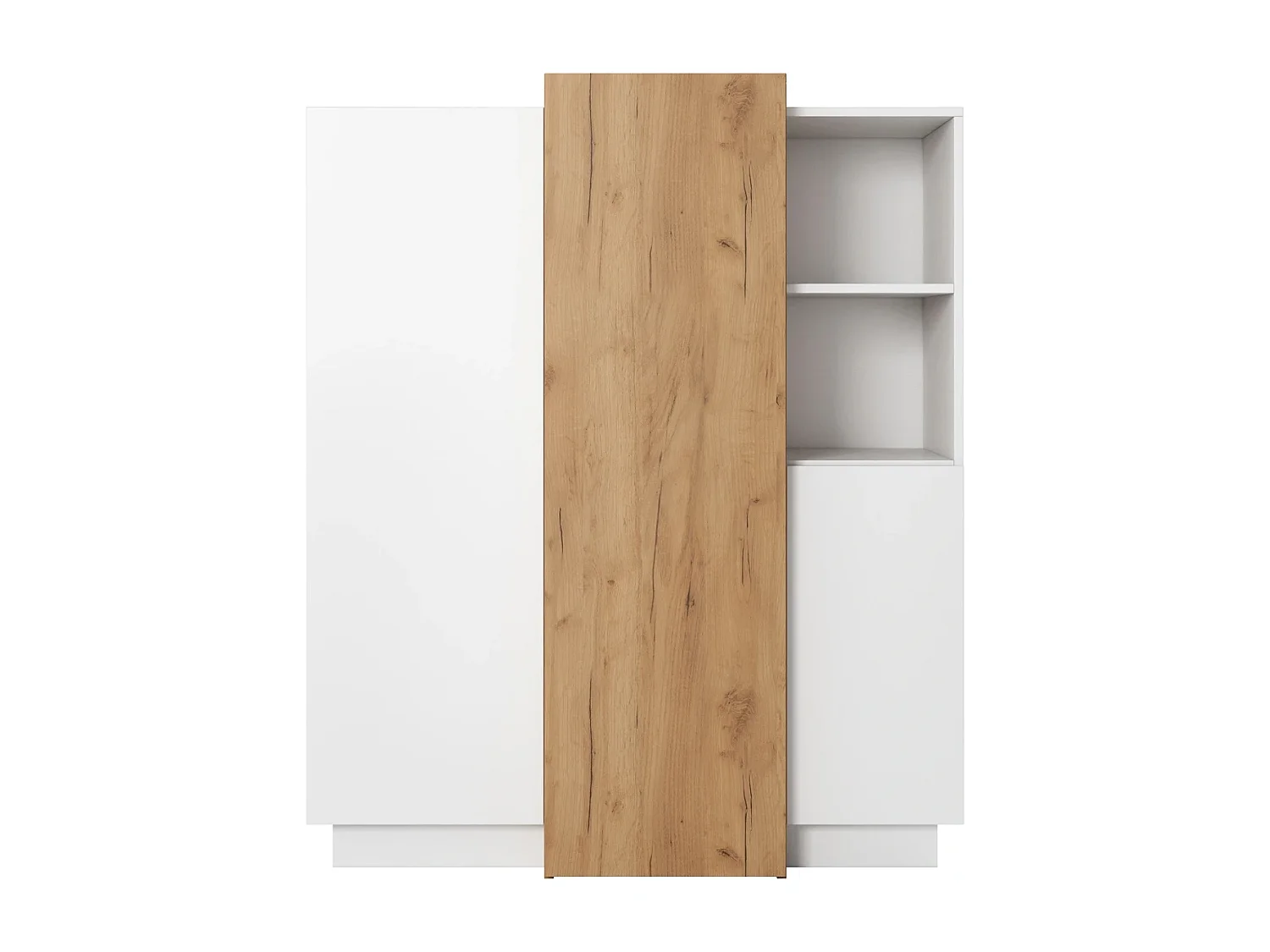 Hoge Commode Highboard Viano E 110 cm met 3 Deuren en 2 Open Vakken - Wit / Eiken Craft Goud