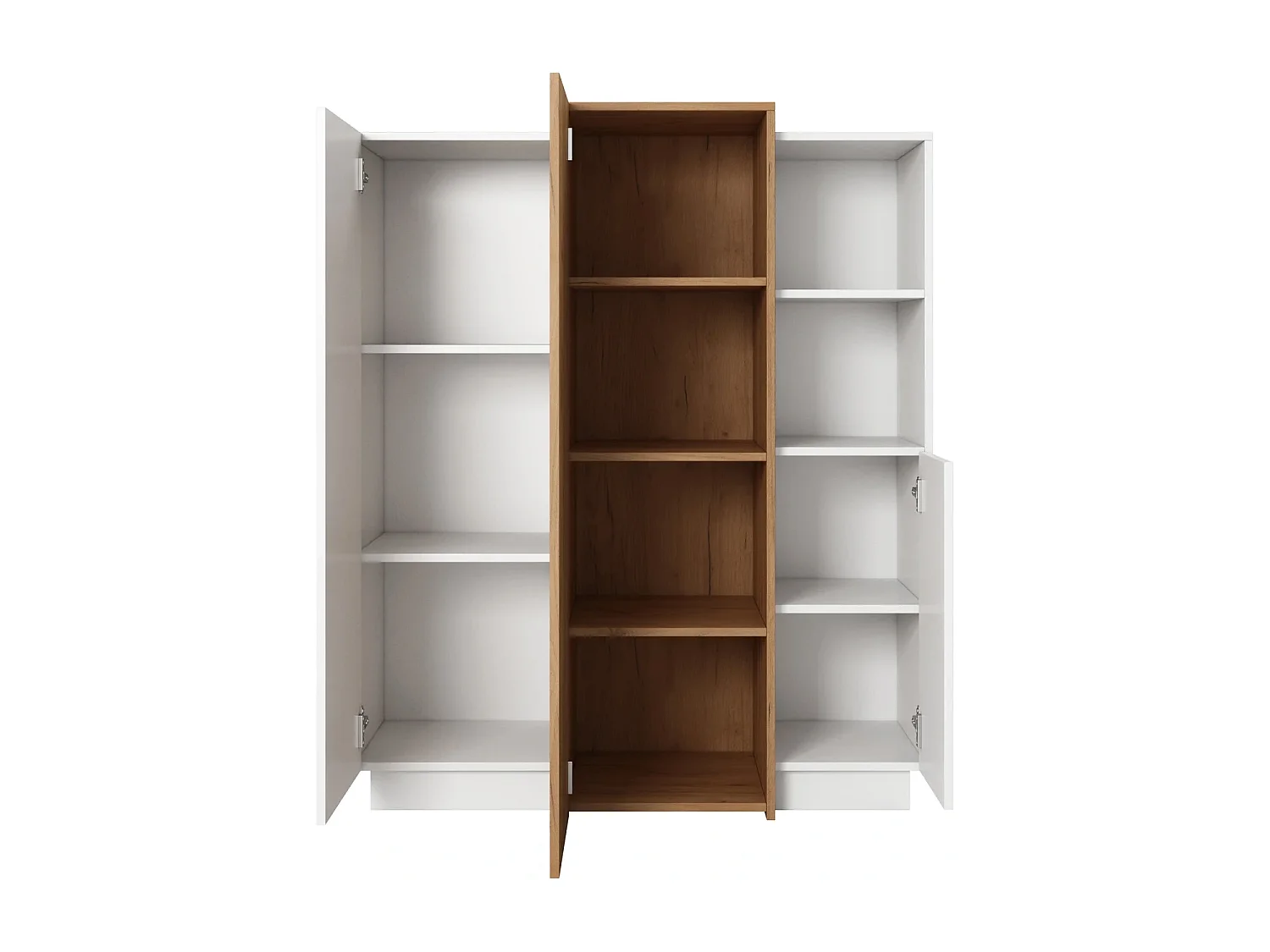 Hoge Commode Highboard Viano E 110 cm met 3 Deuren en 2 Open Vakken - Wit / Eiken Craft Goud