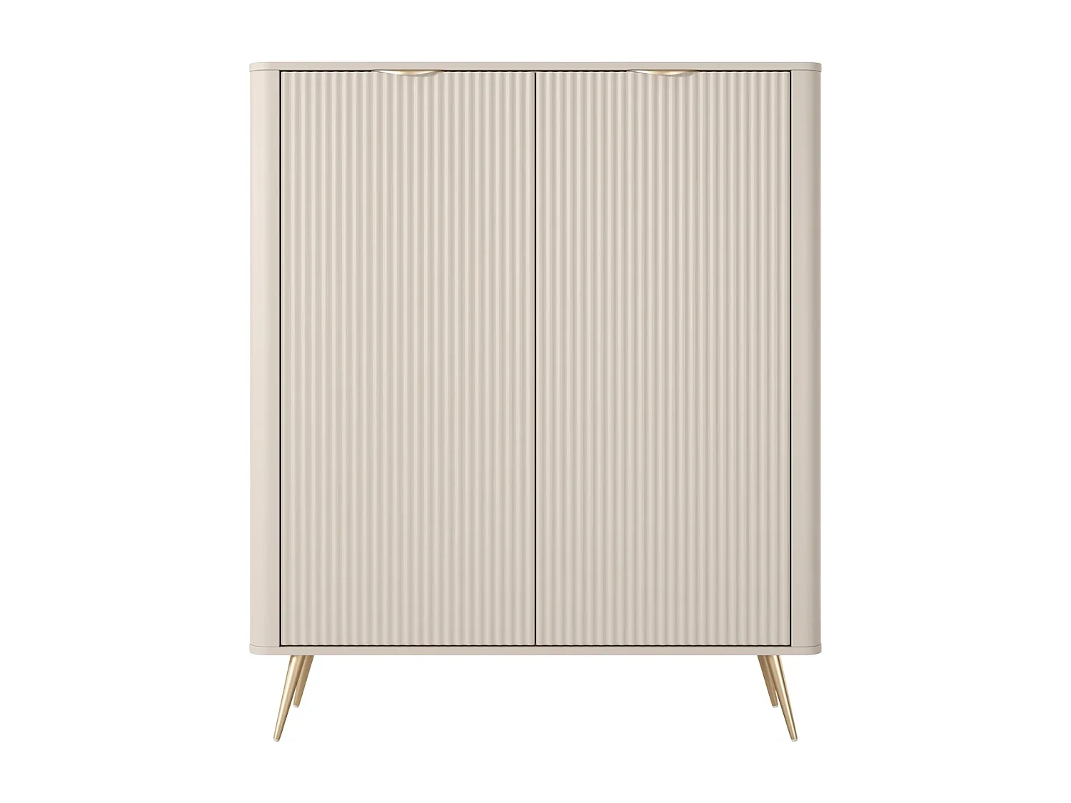 Commode Haute Flore avec Façades Cannelées et Pieds en Métal Doré - Beige et Or