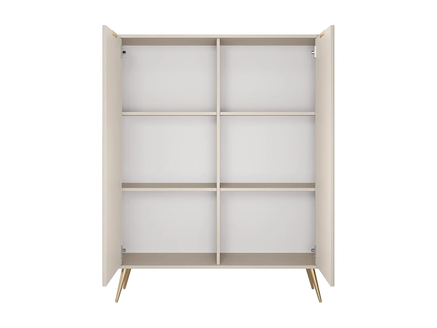 Commode Haute Flore avec Façades Cannelées et Pieds en Métal Doré - Beige et Or