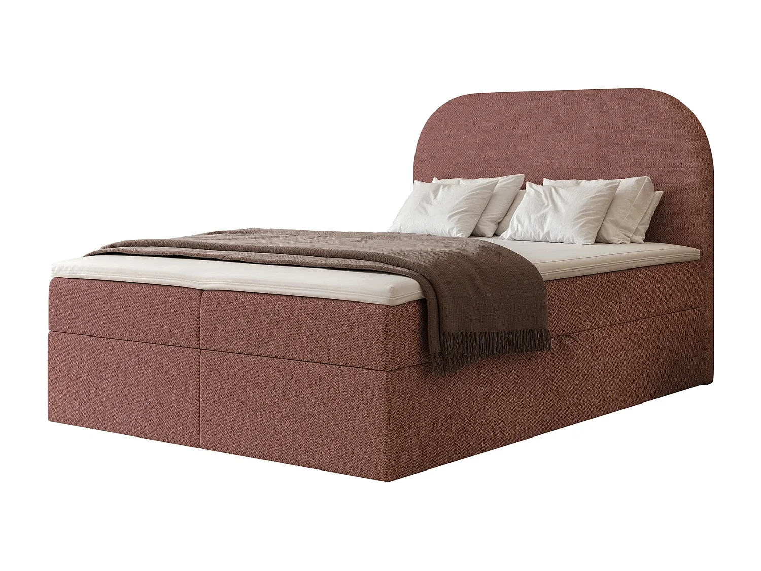Lit Boxspring FUZZI 120x200 cm avec 2 Coffres, Matelas et Tête de Lit Moelleuse - Rouge Brique (Tissu Chenille Lumi)