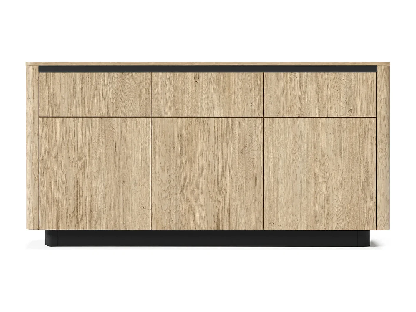 Dressoir Commode TORRO 163 cm - Cremona Eiken en Zwart, 3 Lades en 3 Deuren