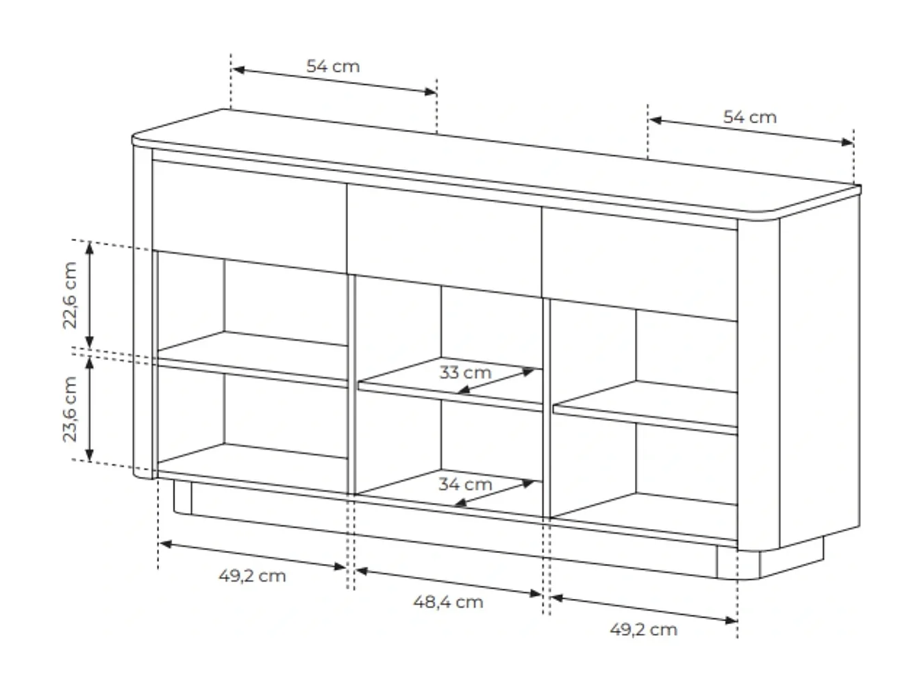 Dressoir Commode TORRO 163 cm - Cremona Eiken en Zwart, 3 Lades en 3 Deuren