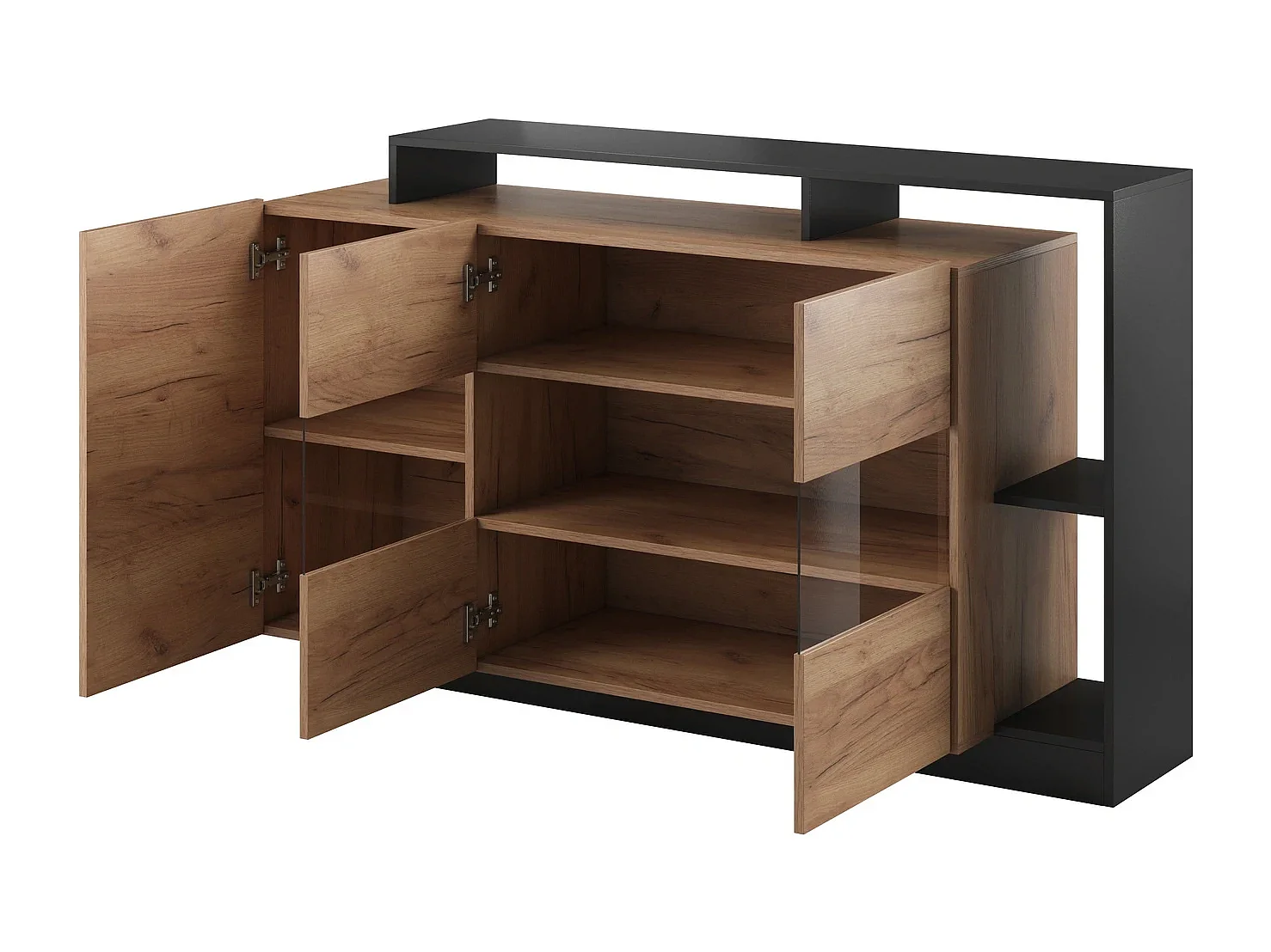 Sideboard Panzo mit offener Nische - Eiche Craft und Anthrazit
